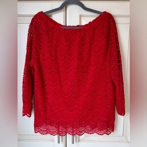 NWT Talbots “Reserve” Red Lace Top. Large. Beautiful details.
